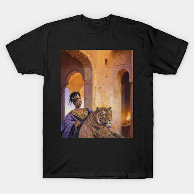 Black Venus Queen And Golden Tiger T-Shirt by PositiefVibez